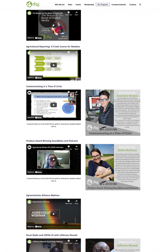 Looking for inspiration? Writing tips? Pointers on working from home or reporting in a crisis? IFAJ's webinar series is available online—a treasure trove of knowledge from colleagues around the world at your fingertips.