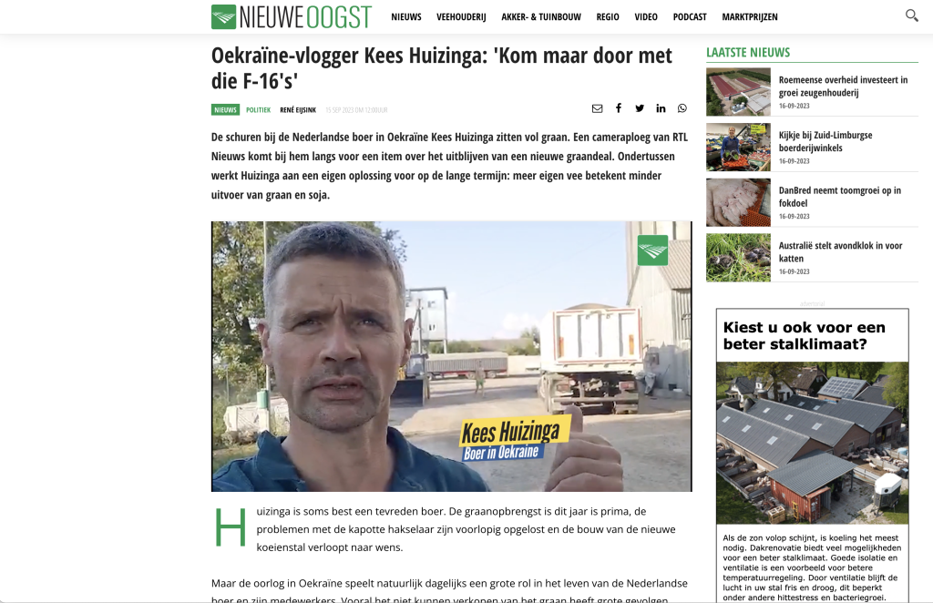 Los informes semanales desde Ucrania escritos por el granjero y vlogger Kees Huizinga comienzan a registrar visitas en el momento en que se publican cada viernes al mediodía. Sepa por qué.